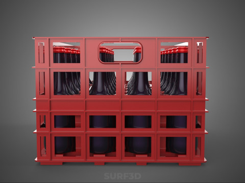 赤いソフトドリンクボトルキャリアプラスチック木箱ボックスコンテナラック 3Dモデル