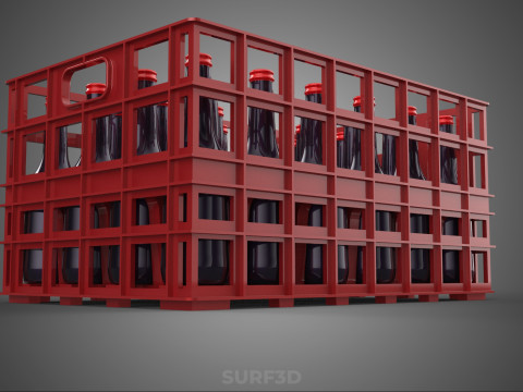 赤いソフトドリンクボトルキャリアプラスチック木箱ボックスコンテナラック 3Dモデル