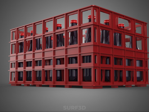 赤いソフトドリンクボトルキャリアプラスチック木箱ボックスコンテナラック 3Dモデル