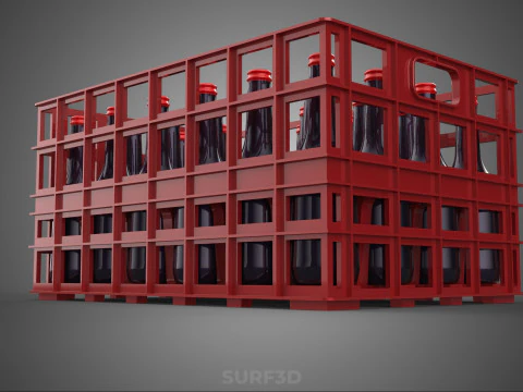 RED SOFT DRINK BOTTLE CARRIER PLASTIC CRATE BOX CONTAINER RACK 3D Model