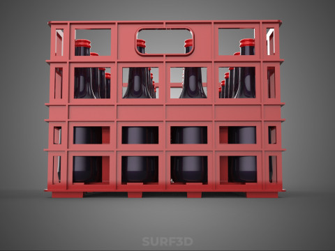 赤いソフトドリンクボトルキャリアプラスチック木箱ボックスコンテナラック 3Dモデル