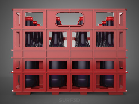 赤いソフトドリンクボトルキャリアプラスチック木箱ボックスコンテナラック 3Dモデル