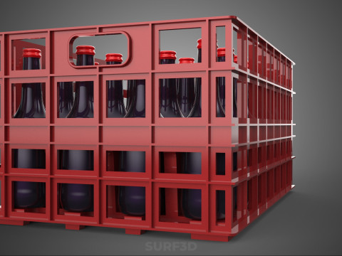 赤いソフトドリンクボトルキャリアプラスチック木箱ボックスコンテナラック 3Dモデル