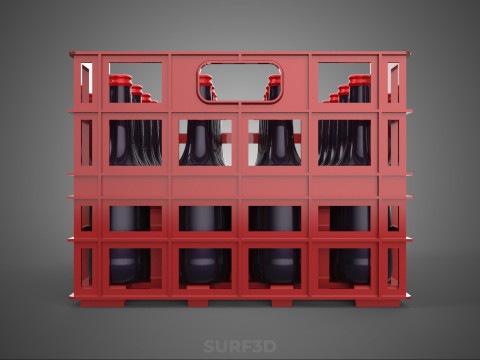 赤いソフトドリンクボトルキャリアプラスチック木箱ボックスコンテナラック 3Dモデル