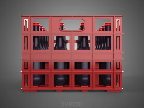 RED SOFT DRINK BOTTLE CARRIER PLASTIC CRATE BOX CONTAINER RACK 3D Model