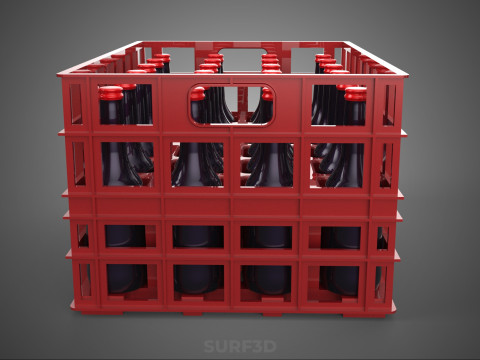 赤いソフトドリンクボトルキャリアプラスチック木箱ボックスコンテナラック 3Dモデル