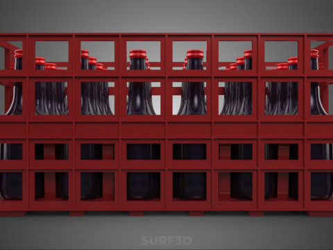 赤いソフトドリンクボトルキャリアプラスチック木箱ボックスコンテナラック 3Dモデル