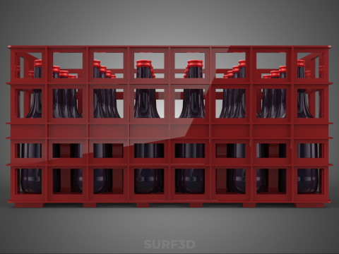 赤いソフトドリンクボトルキャリアプラスチック木箱ボックスコンテナラック 3Dモデル