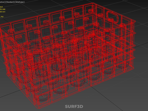 赤いソフトドリンクボトルキャリアプラスチック木箱ボックスコンテナラック 3Dモデル