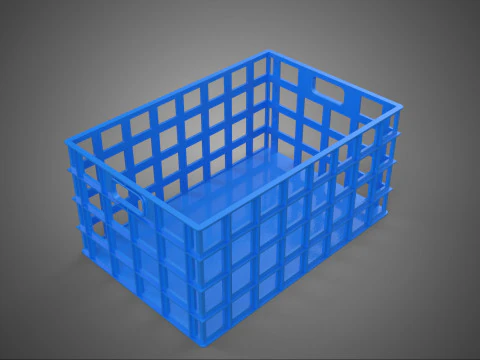 STANDARD RECTANGULAR BLUE PLASTIC BASKET CRATE BOX HANDHOLD TRAY 3D Model