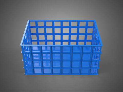 STANDARD RECTANGULAR BLUE PLASTIC BASKET CRATE BOX HANDHOLD TRAY 3D Model