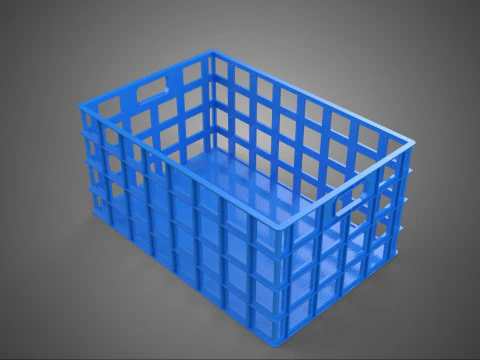 STANDARD RECTANGULAR BLUE PLASTIC BASKET CRATE BOX HANDHOLD TRAY 3D Model