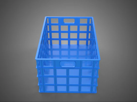 STANDARD RECTANGULAR BLUE PLASTIC BASKET CRATE BOX HANDHOLD TRAY 3D Model