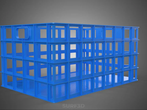 STANDARD RECTANGULAR BLUE PLASTIC BASKET CRATE BOX HANDHOLD TRAY 3D Model