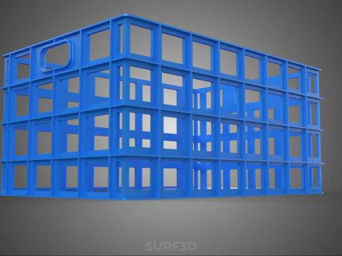 STANDARD RECTANGULAR BLUE PLASTIC BASKET CRATE BOX HANDHOLD TRAY 3D Model