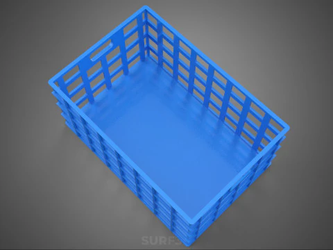 STANDARD RECTANGULAR BLUE PLASTIC BASKET CRATE BOX HANDHOLD TRAY 3D Model