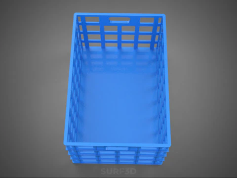 STANDARD RECTANGULAR BLUE PLASTIC BASKET CRATE BOX HANDHOLD TRAY 3D Model