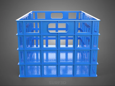 STANDARD RECTANGULAR BLUE PLASTIC BASKET CRATE BOX HANDHOLD TRAY 3D Model
