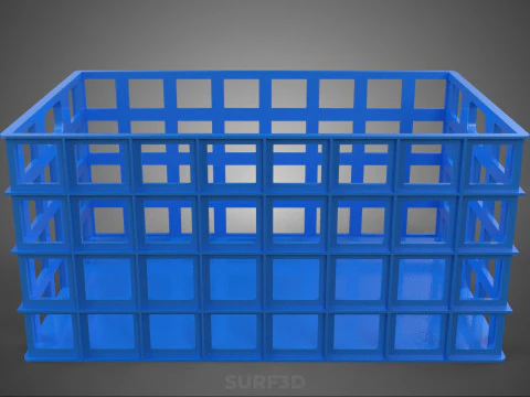 STANDARD RECTANGULAR BLUE PLASTIC BASKET CRATE BOX HANDHOLD TRAY 3D Model