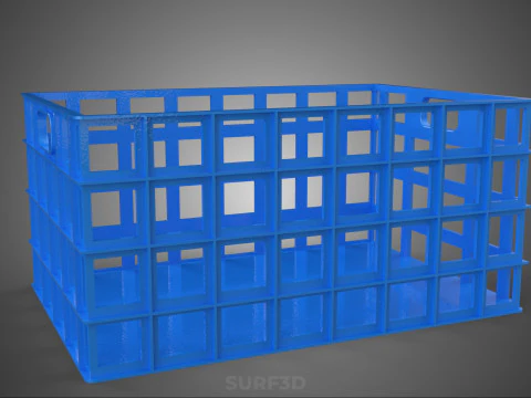 STANDARD RECTANGULAR BLUE PLASTIC BASKET CRATE BOX HANDHOLD TRAY 3D Model