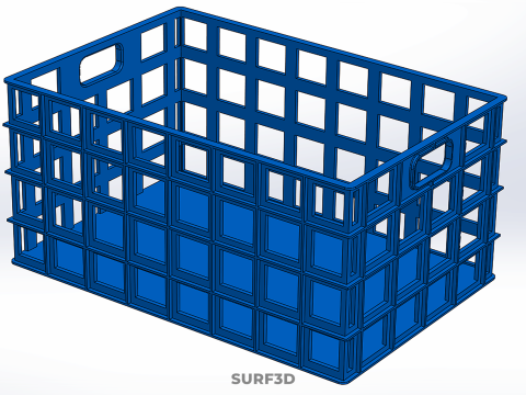 BAKI PEGANGAN KOTAK KERANJANG PLASTIK BIRU PERSEGI PANJANG STANDAR Model 3D