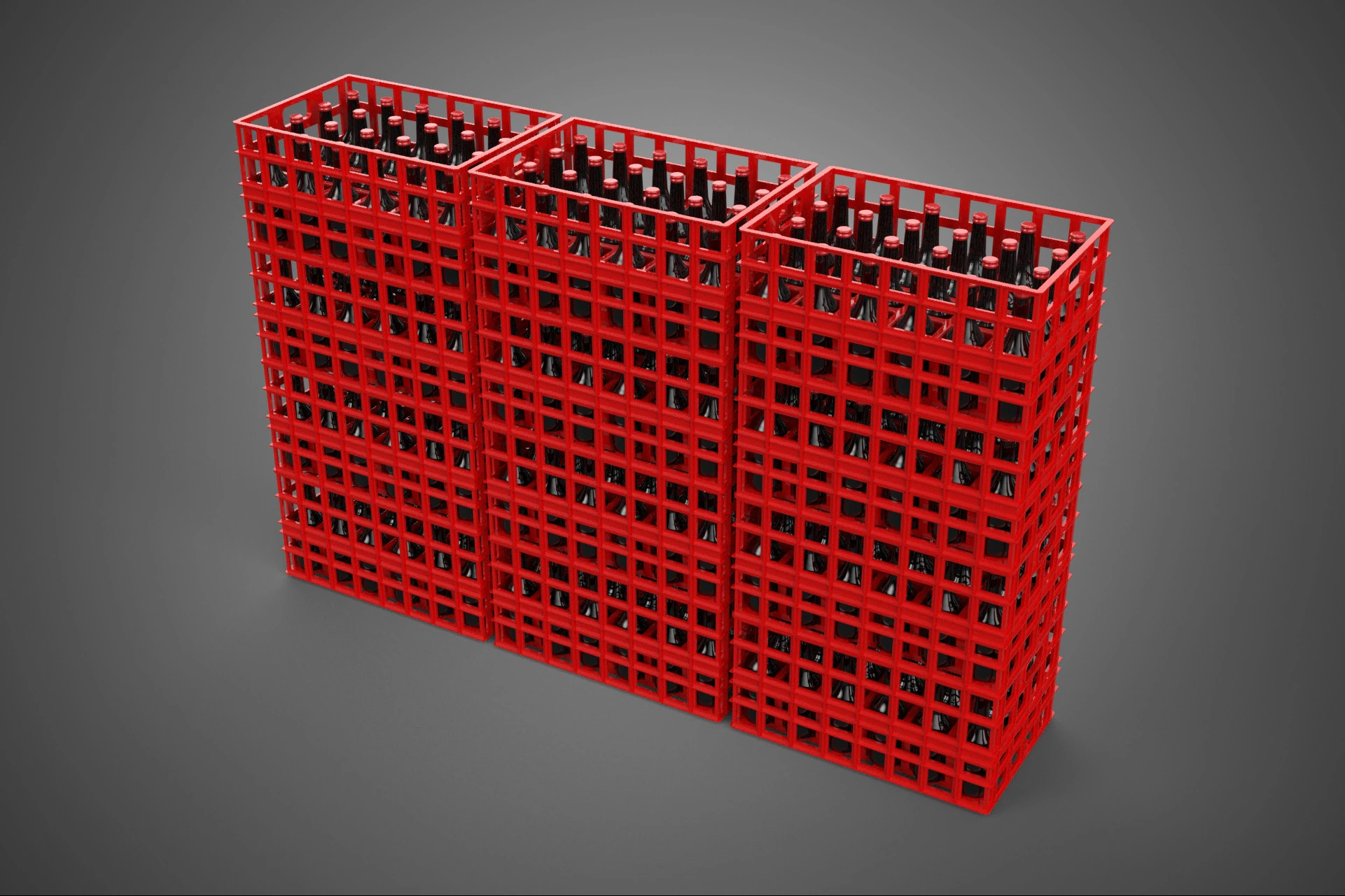 STACK STACKED STACKABLE CRATE BOX CONTAINER SOFTDRINK BOTTLE ROW 3D Model .c4d .max .obj .3ds .fbx .stl .blend 