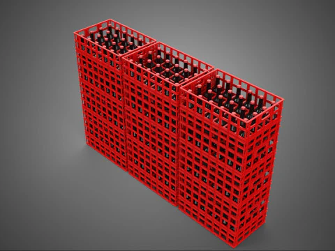 STACK STACKED STACKABLE CRATE BOX CONTAINER SOFTDRINK BOTTLE ROW 3D Model