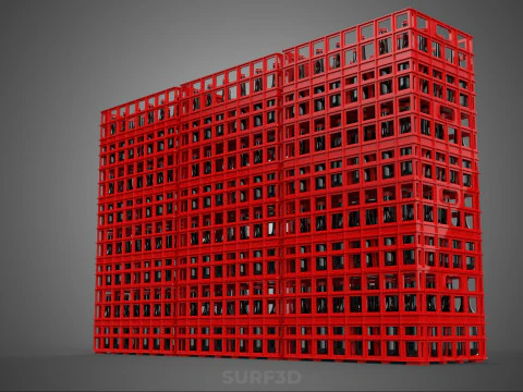 STACK STACKED STACKABLE CRATE BOX CONTAINER SOFTDRINK BOTTLE ROW 3D Model