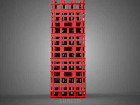 STACK STACKED STACKABLE CRATE BOX CONTAINER SOFTDRINK BOTTLE ROW 3D Model