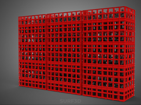STACK STACKED STACKABLE CRATE BOX CONTAINER SOFTDRINK BOTTLE ROW 3D Model