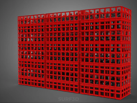 STACK STACKED STACKABLE CRATE BOX CONTAINER SOFTDRINK BOTTLE ROW 3D Model