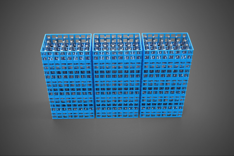 포장된 파란색 플라스틱 병 상자 수직 랙 트레이 상자 3D 모델 .c4d .max .obj .3ds .fbx .stl .blend 