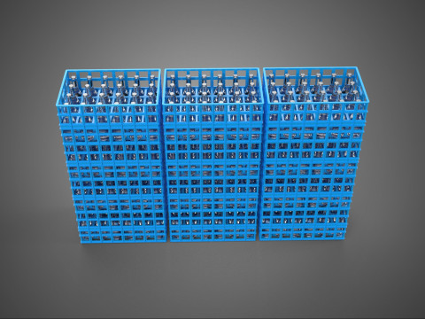 УПАКОВАНІ СИНІ ПЛАСТИКОВІ ЯЩИКИ ДЛЯ ПЛЯШОК З ВЕРТИКАЛЬНОЮ СТІЙКОЮ ЛОТОК КОРОБКА 3D Модель