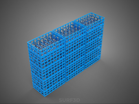 포장된 파란색 플라스틱 병 상자 수직 랙 트레이 상자 3D 모델