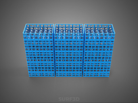 포장된 파란색 플라스틱 병 상자 수직 랙 트레이 상자 3D 모델