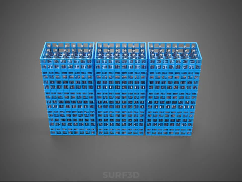PACKED BLUE PLASTIC BOTTLE CRATES STACKED VERTICAL RACK TRAY BOX 3D Model