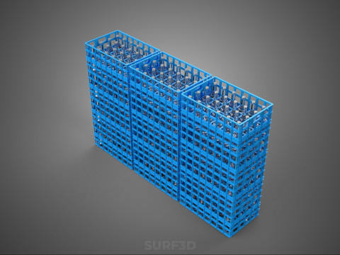 포장된 파란색 플라스틱 병 상자 수직 랙 트레이 상자 3D 모델