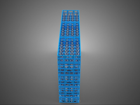 포장된 파란색 플라스틱 병 상자 수직 랙 트레이 상자 3D 모델