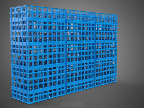 포장된 파란색 플라스틱 병 상자 수직 랙 트레이 상자 3D 모델