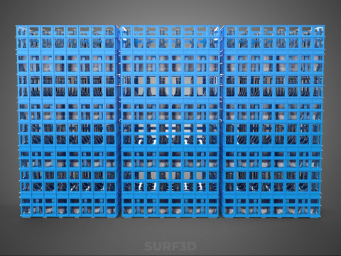 포장된 파란색 플라스틱 병 상자 수직 랙 트레이 상자 3D 모델