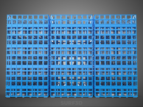 포장된 파란색 플라스틱 병 상자 수직 랙 트레이 상자 3D 모델