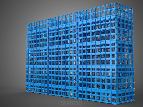 포장된 파란색 플라스틱 병 상자 수직 랙 트레이 상자 3D 모델