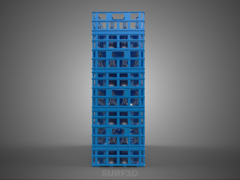 포장된 파란색 플라스틱 병 상자 수직 랙 트레이 상자 3D 모델