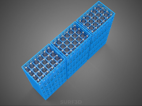 포장된 파란색 플라스틱 병 상자 수직 랙 트레이 상자 3D 모델