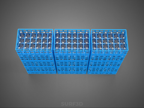 포장된 파란색 플라스틱 병 상자 수직 랙 트레이 상자 3D 모델