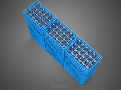 포장된 파란색 플라스틱 병 상자 수직 랙 트레이 상자 3D 모델