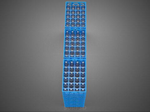 포장된 파란색 플라스틱 병 상자 수직 랙 트레이 상자 3D 모델