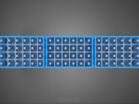 포장된 파란색 플라스틱 병 상자 수직 랙 트레이 상자 3D 모델