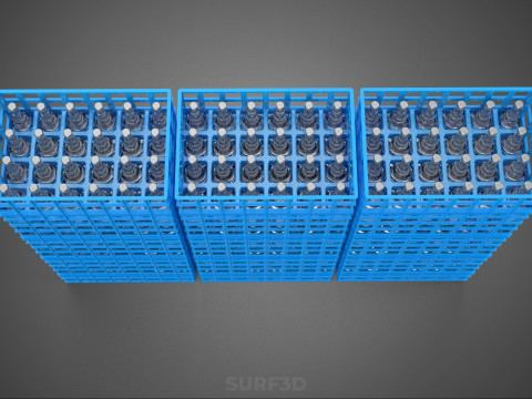 포장된 파란색 플라스틱 병 상자 수직 랙 트레이 상자 3D 모델