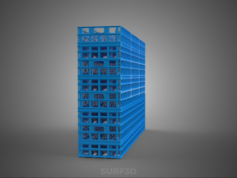 포장된 파란색 플라스틱 병 상자 수직 랙 트레이 상자 3D 모델